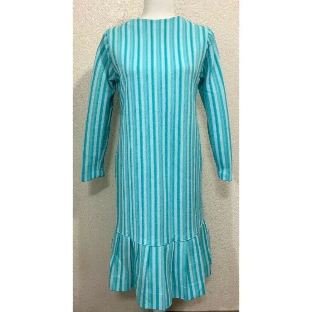 Handmade Vintage 80s Blue Long Sleeve Dress - Picture 1 of 6